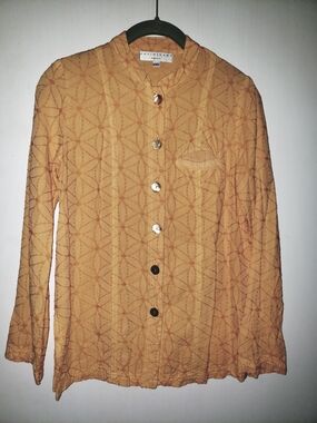 David Dart Embroidered Tangerine Button-Down Blouse